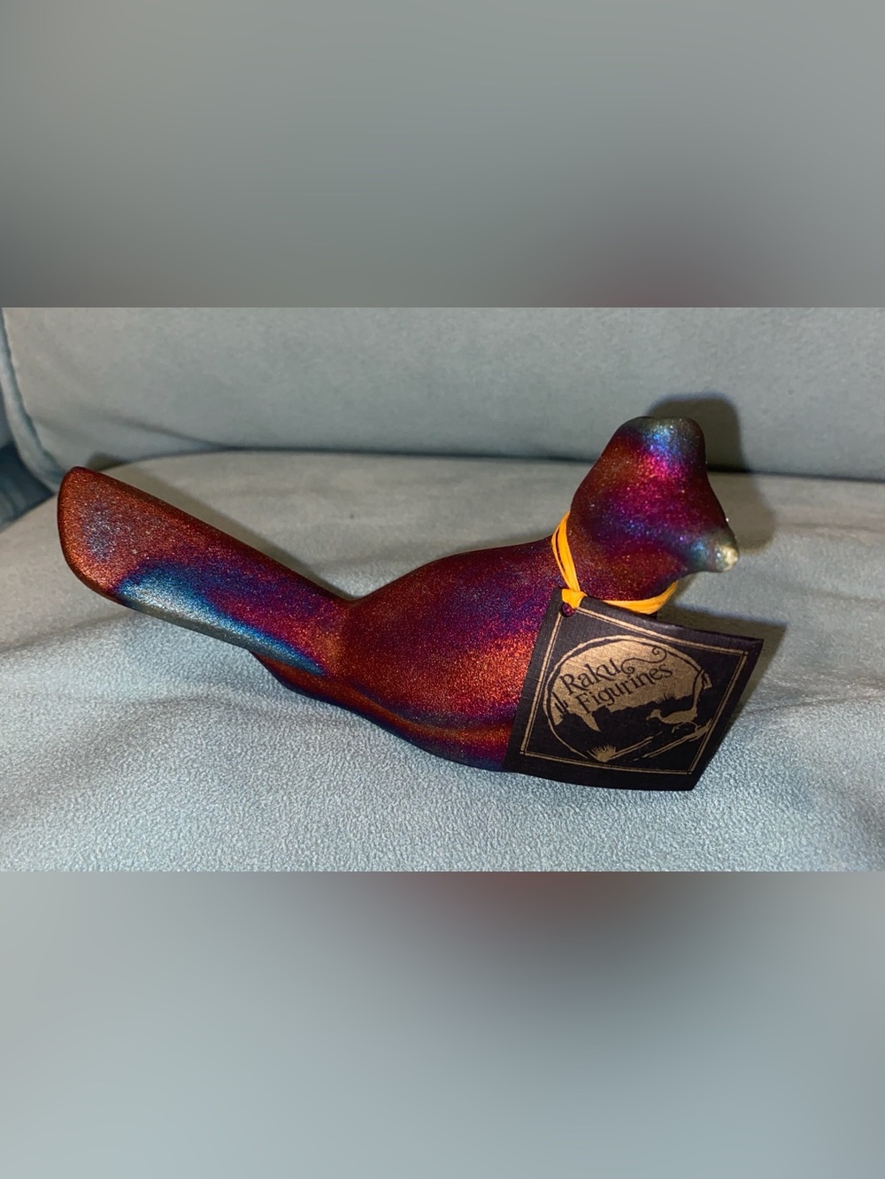 Raku Figurine bird, original art, signed by artist